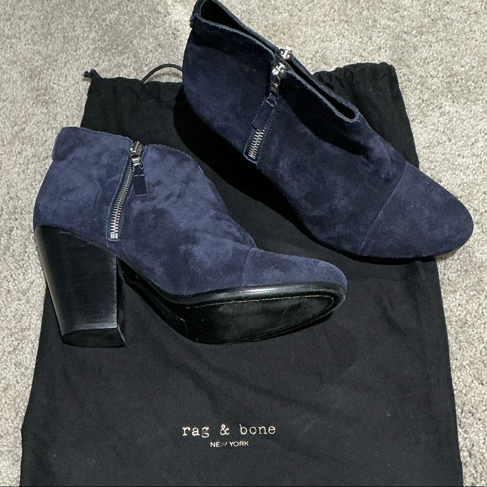 Rag & Bone Dark Blue Suede Ankle Booties worn once like new size - Picture 1 of 2